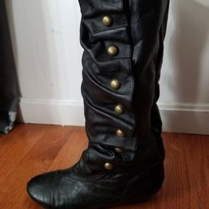 Black rouched boots with gold buttons